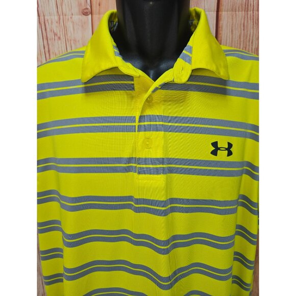Under Armour Mens Loose Fit HeatGear Yellow Polo Large - Picture 3 of 6